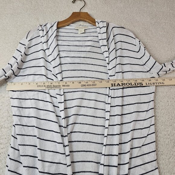 Cynthia Rowley Cardigan Women's Medium White Blue Small Stripe Hood Linen Rayon - Picture 4 of 10